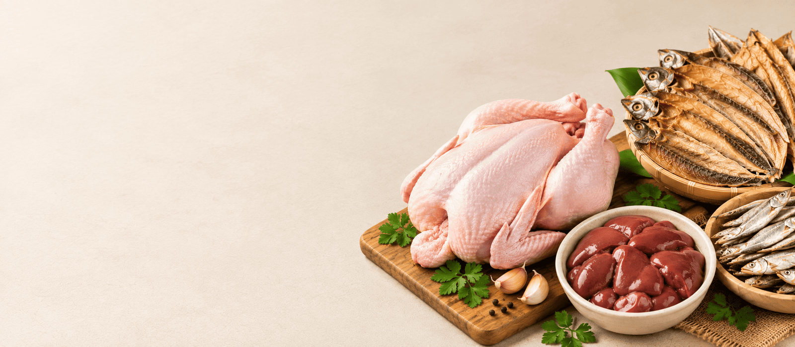 Fresh whole chicken and chicken liver ready for delivery